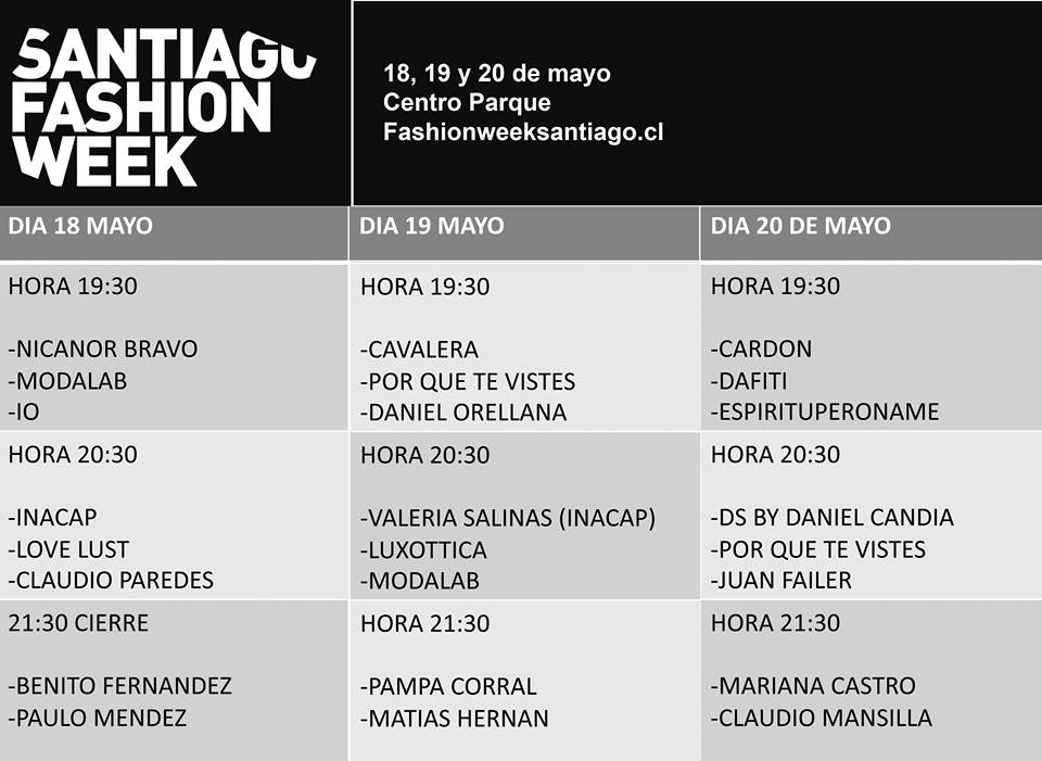 Santiago Fashion week calendario